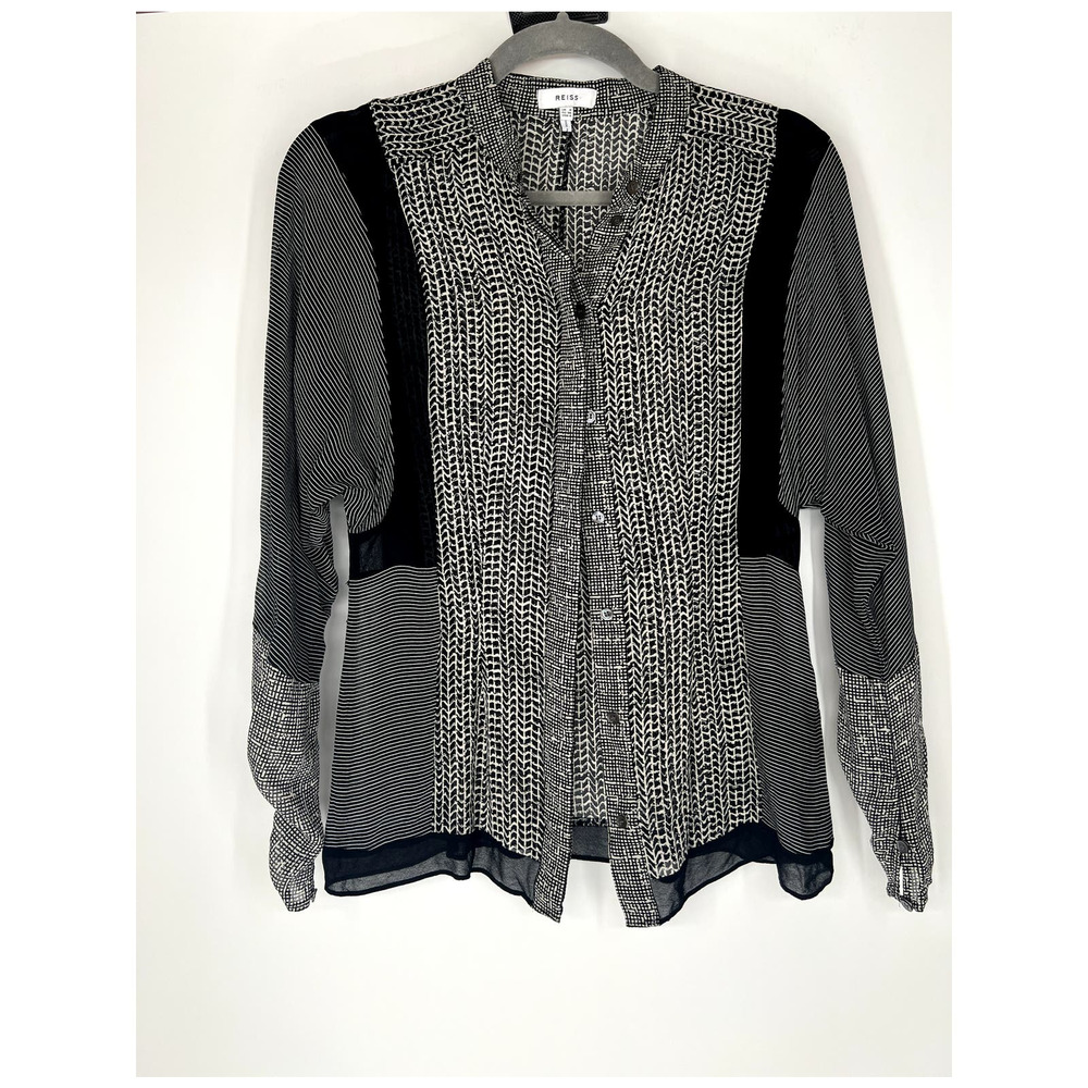 Reiss Black & White Mixed-Pattern Button Blouse